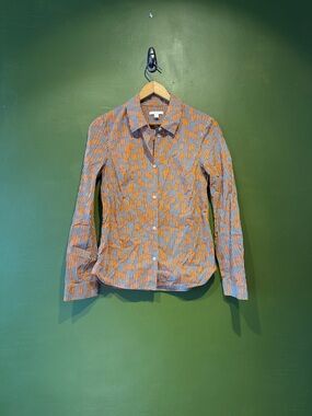 COS Patterned Button-Up Shirt in Orange and Blue